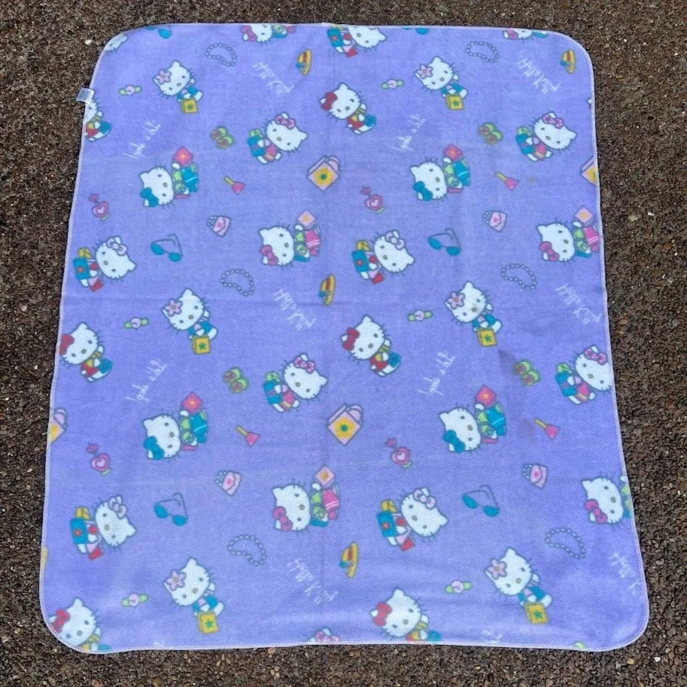 Sanrio Hello Kitty Purple Fleece Throw Blanket Lets Shop Shopping Print Y2K